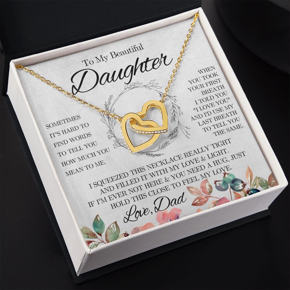 To My Beautiful Daughter from Dad - Interlocking Hearts Necklace - Pink