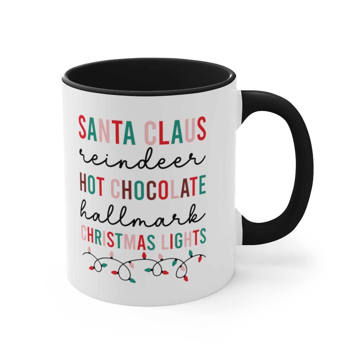 Santa Claus Reindeer Hot Chocolate Hallmark Christmas Lights - Color Handled Funny Mug - We Love Your Gift