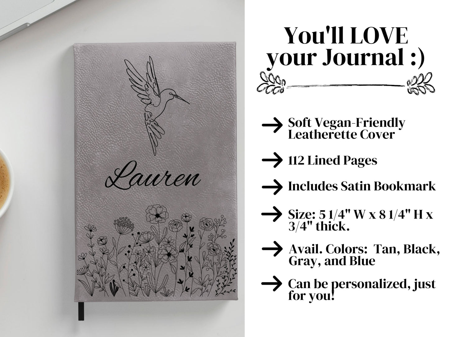 Personalized Hummingbird and Flowers Journal