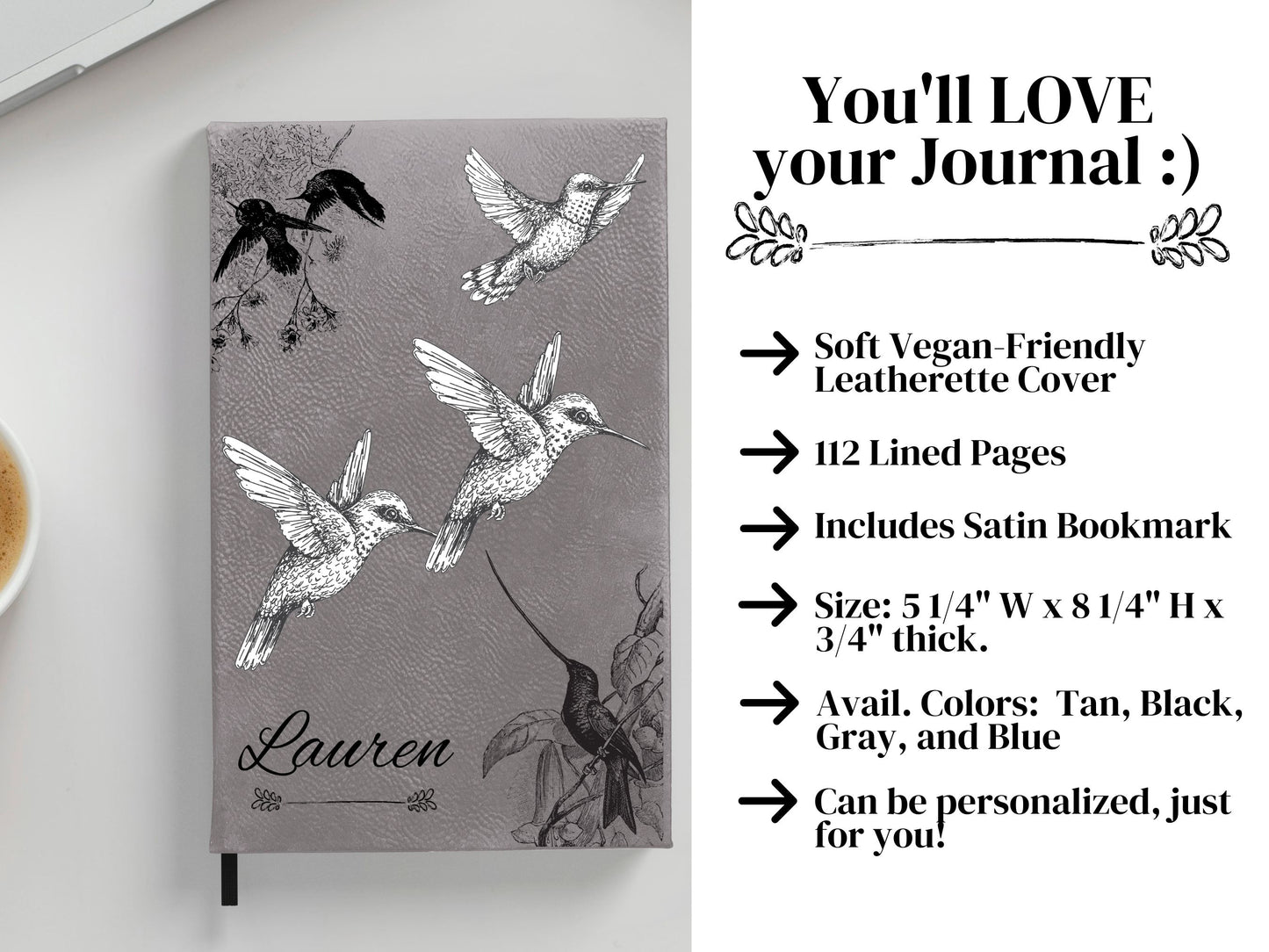 Personalized Black and White Hummingbirds Journal