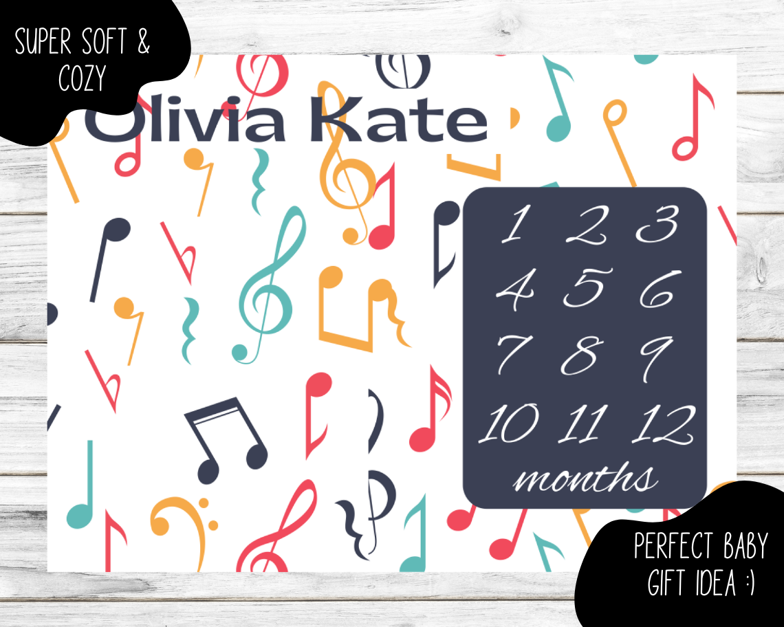 Colorful Music Personalized Milestone Monthly Growth Tracker Blanket