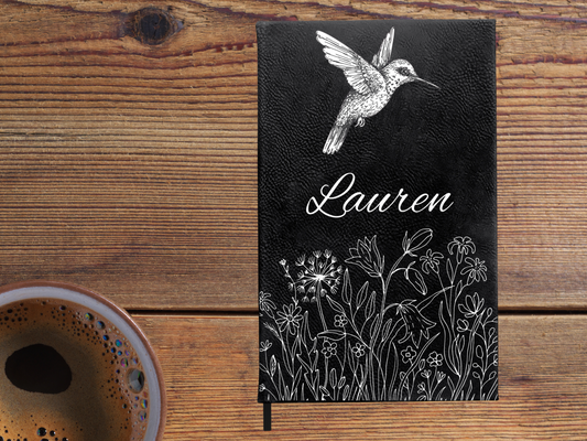 Personalized Black and White Hummingbird Floral Journal