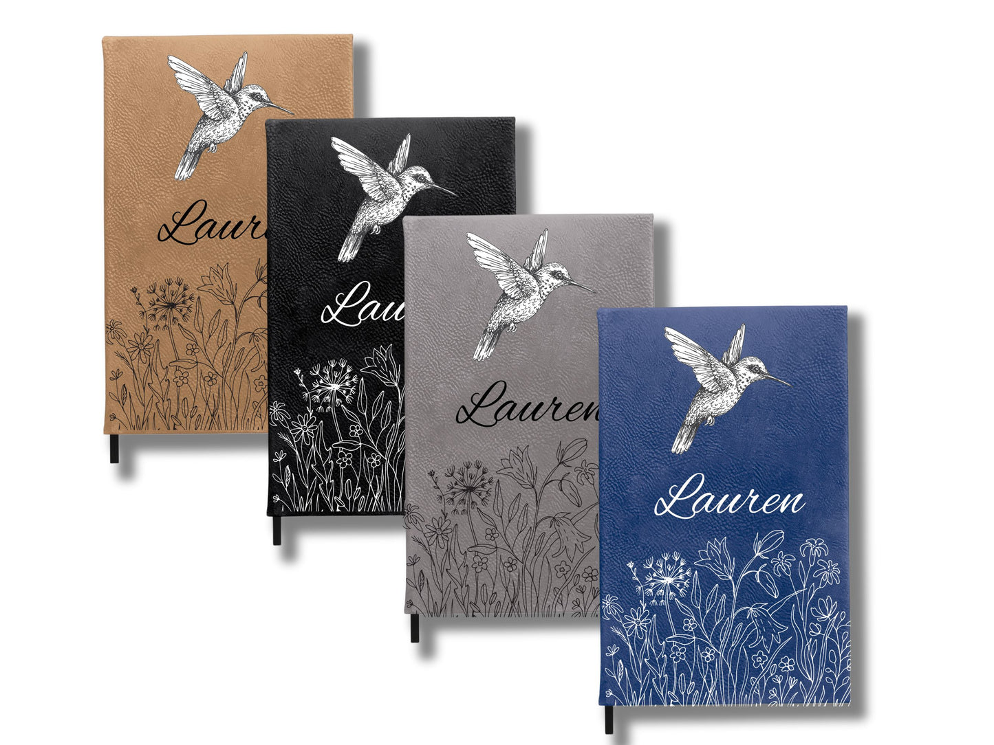 Personalized Black and White Hummingbird Floral Journal