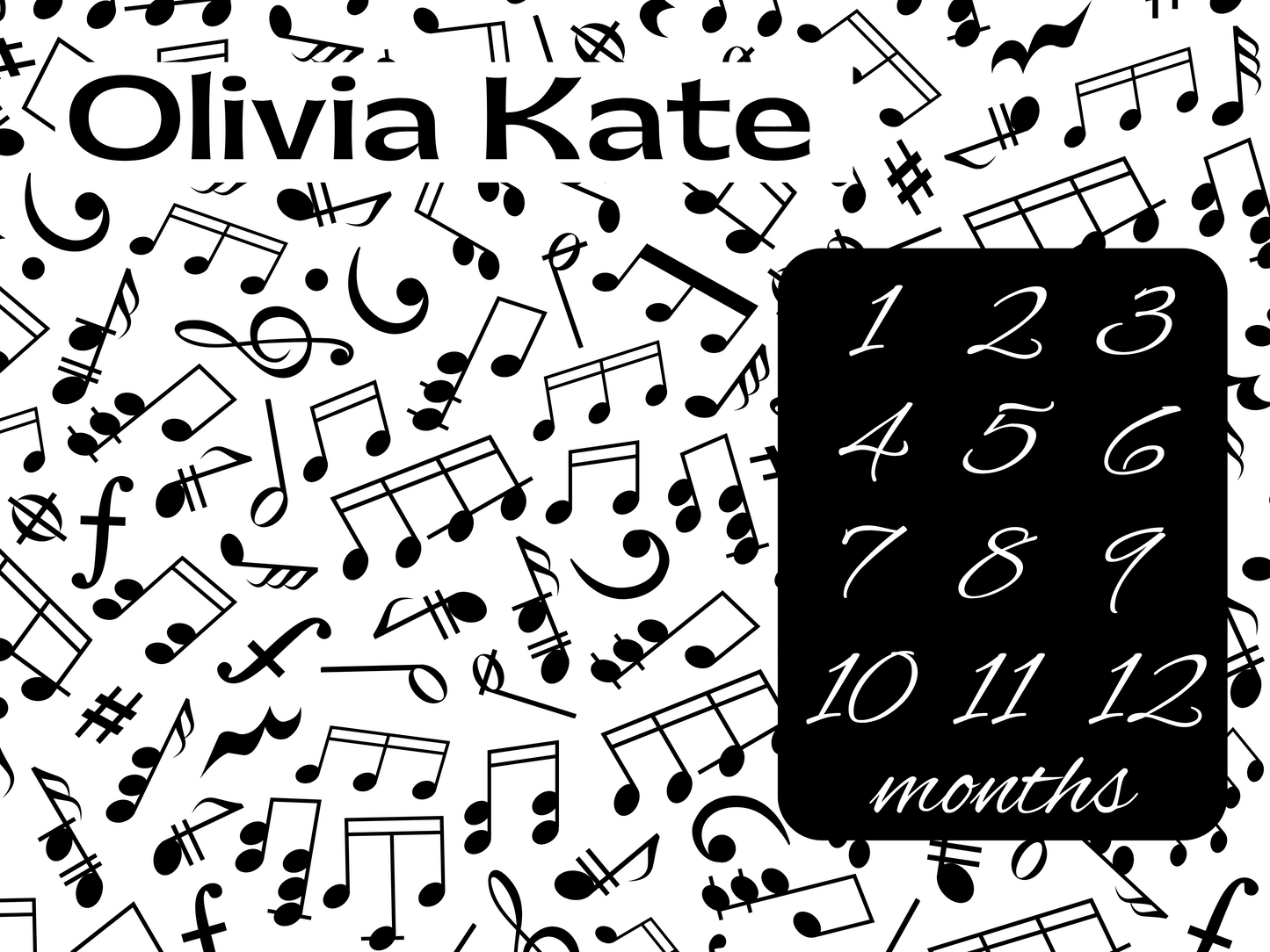 Black & White Music Personalized Milestone Monthly Growth Tracker Blanket