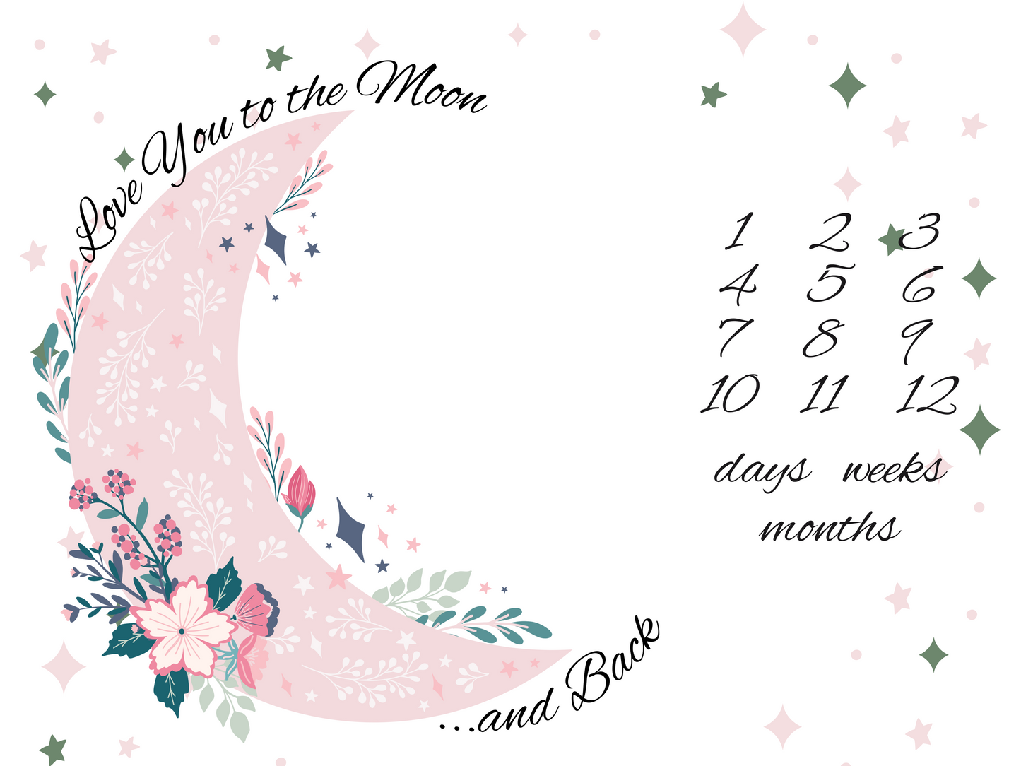 Love You To The Moon & Back Pink Days, Weeks, Months Milestone Blanket