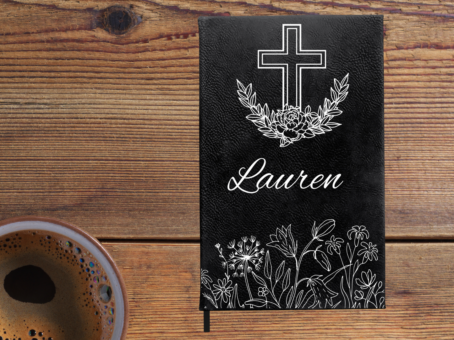 Personalized Cross and Flowers Journal