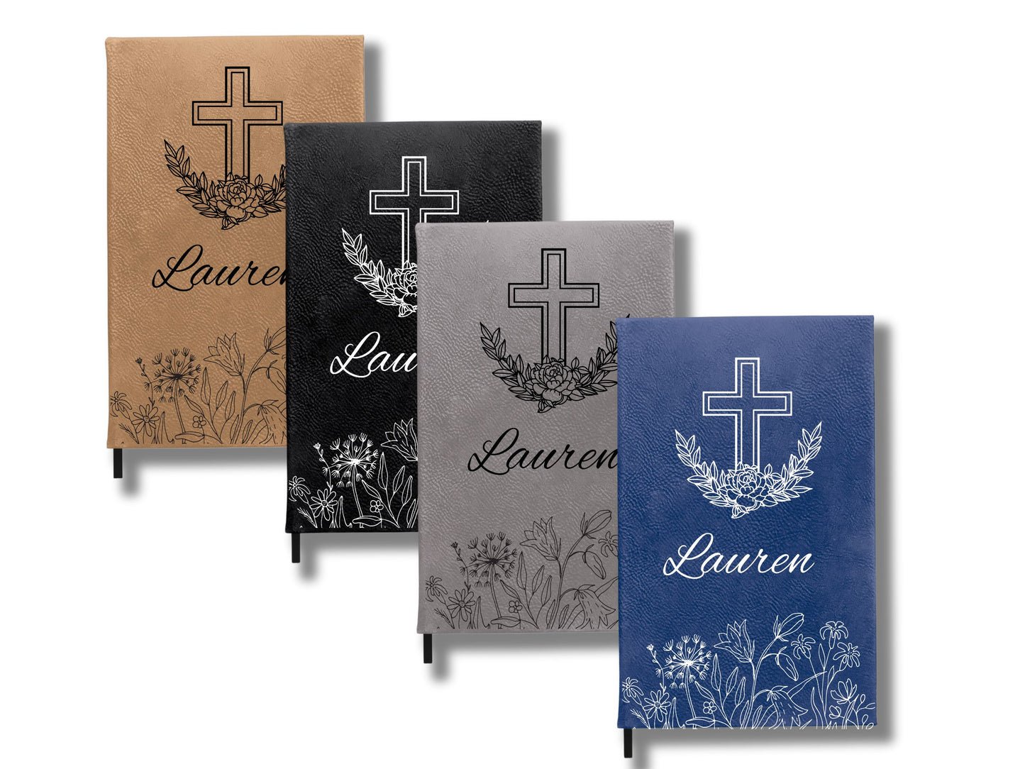 Personalized Cross and Flowers Journal