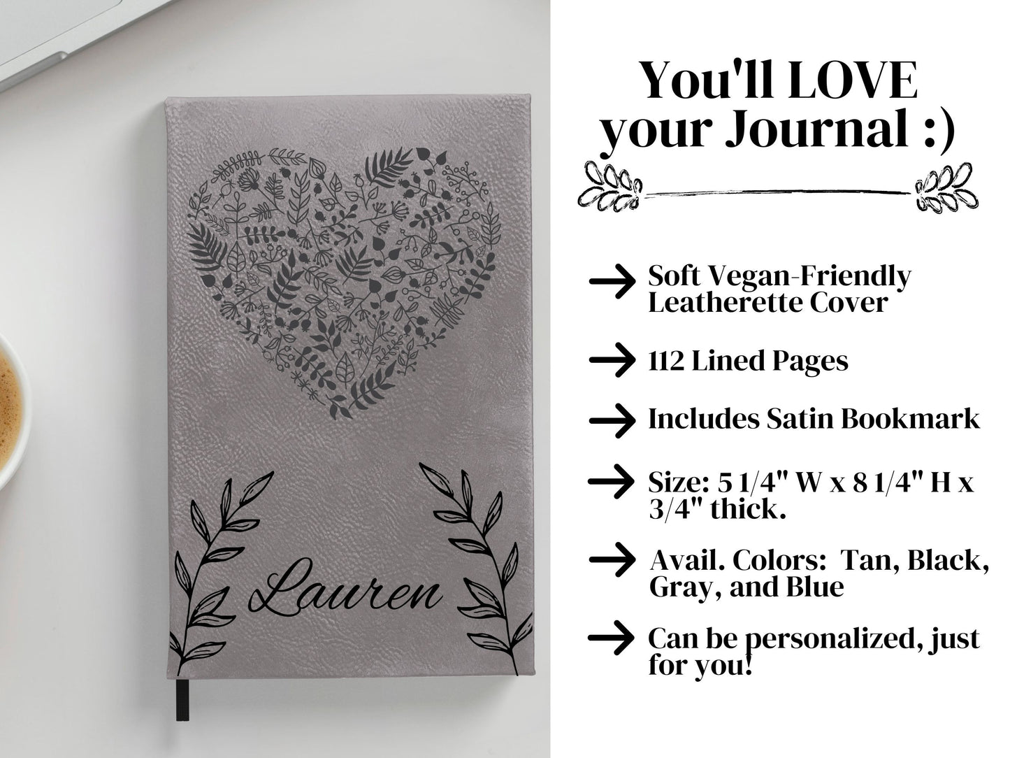 Personalized Heart and Vines Journal