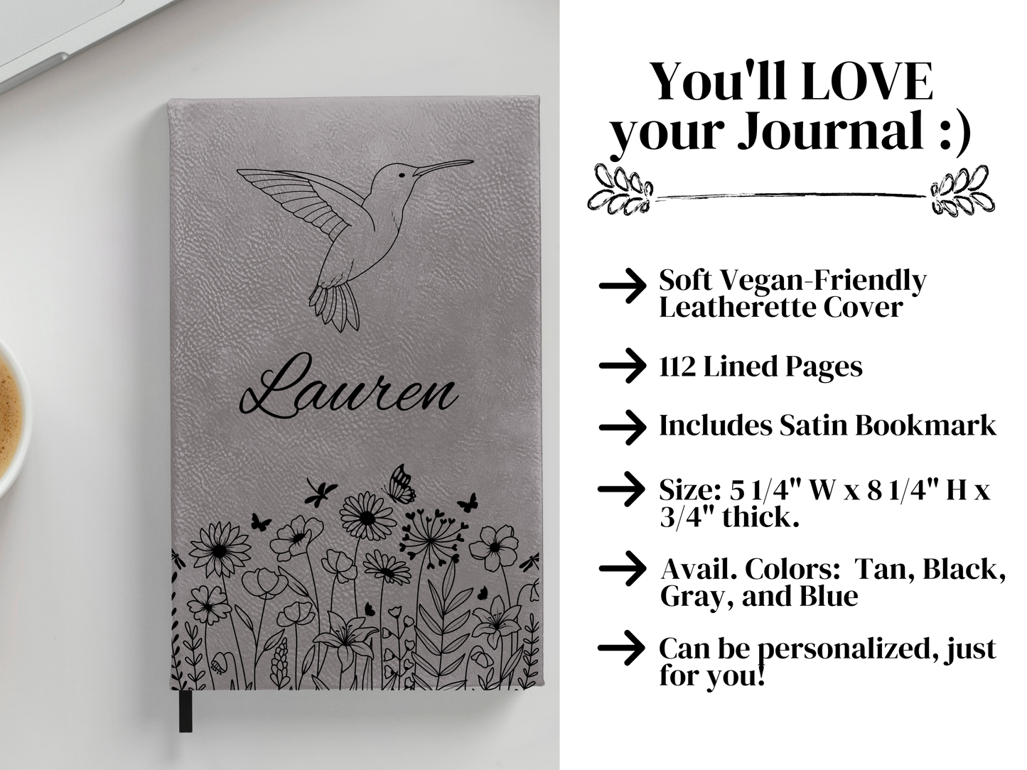 Personalized Hummingbird Botanical Floral Journal