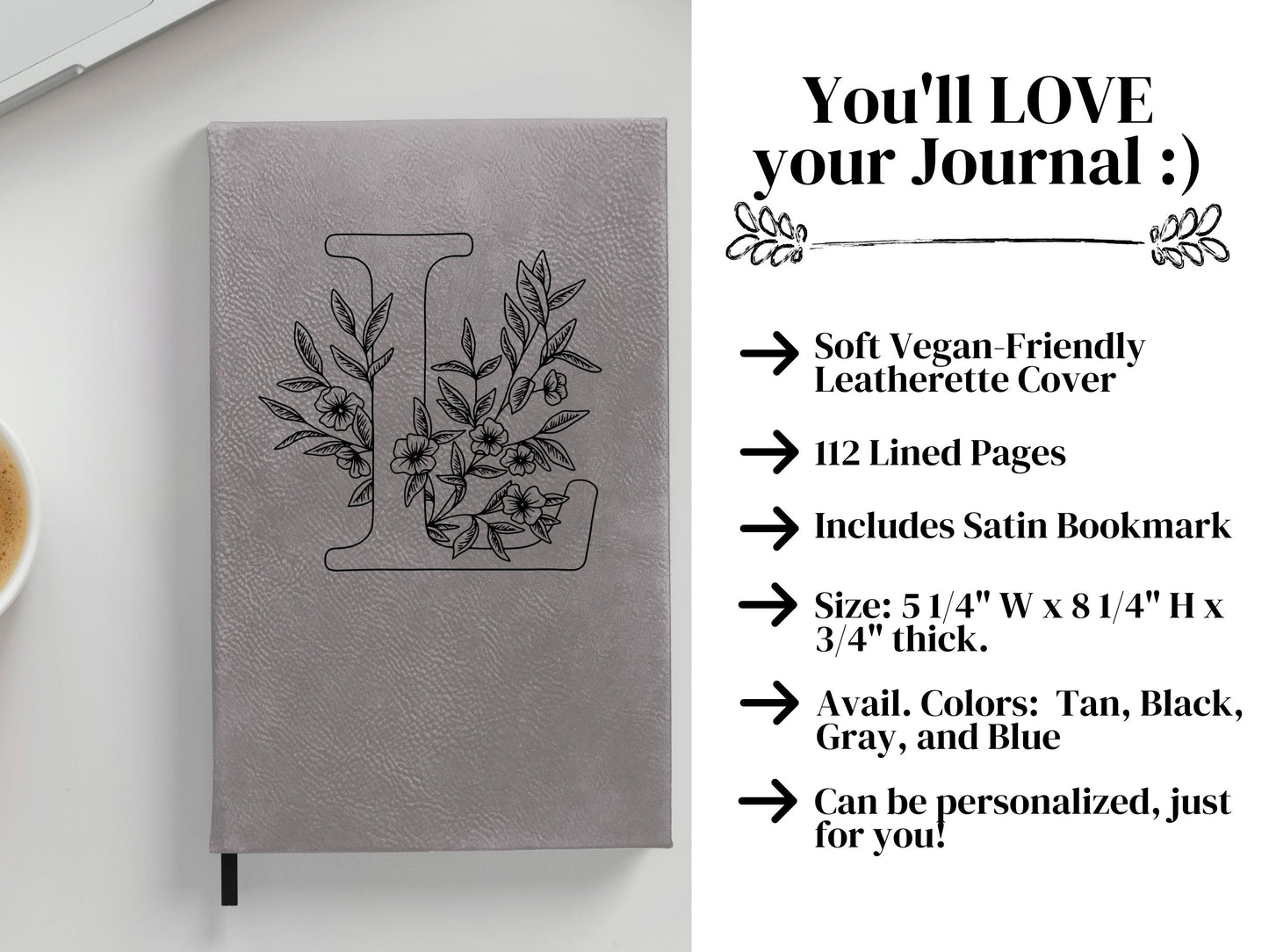 Personalized Botanical Floral Letter Journal