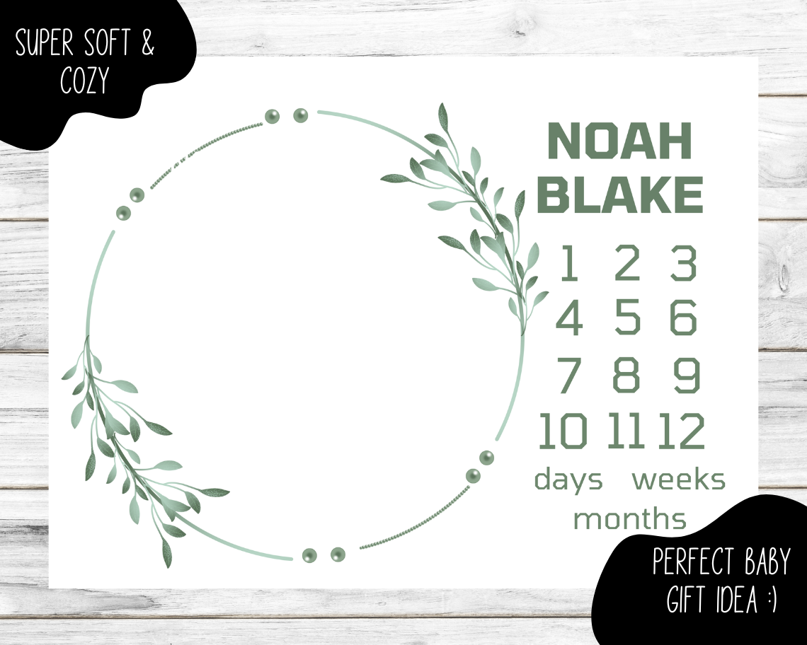 Green Circle Flora Days, Weeks, Months Personalized Milestone Blanket