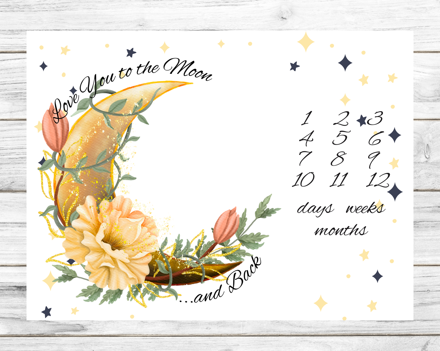 Love You To The Moon & Back Flowers Days, Weeks, Months Milestone Blanket