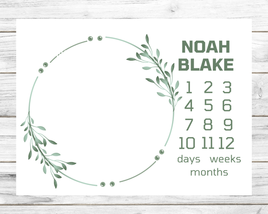 Green Circle Flora Days, Weeks, Months Personalized Milestone Blanket