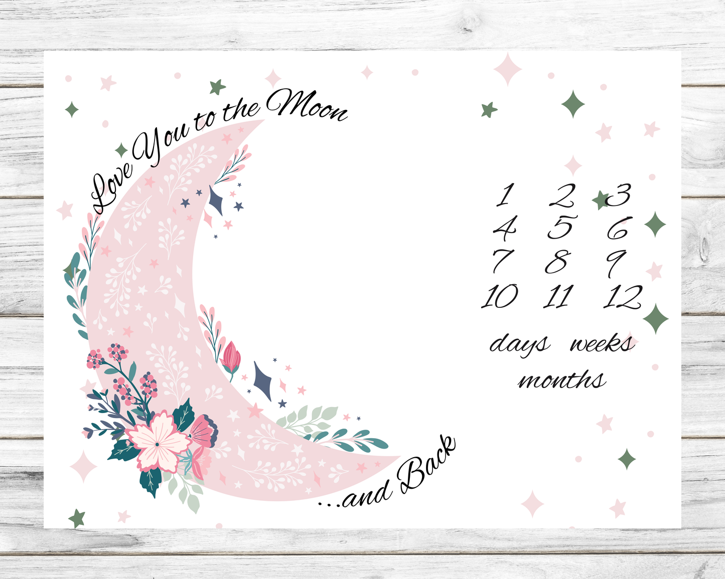 Love You To The Moon & Back Pink Days, Weeks, Months Milestone Blanket