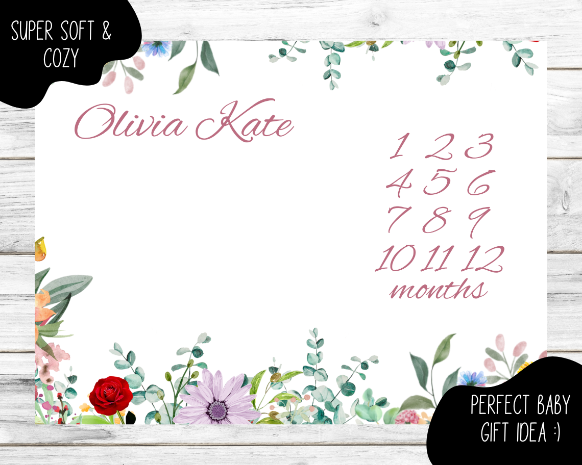 Spring Floral Personalized Milestone Monthly Growth Tracker Blanket