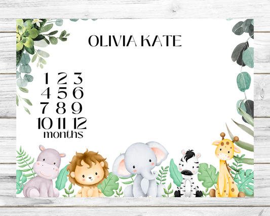 Animals Personalized Milestone Monthly Growth Tracker Blanket