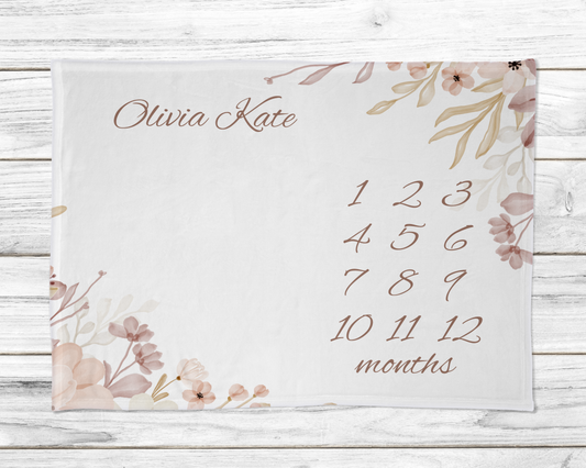 Floral Boho Personalized Milestone Monthly Growth Tracker Blanket