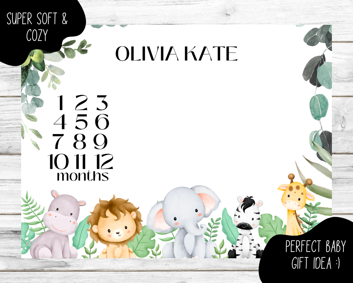 Animals Personalized Milestone Monthly Growth Tracker Blanket