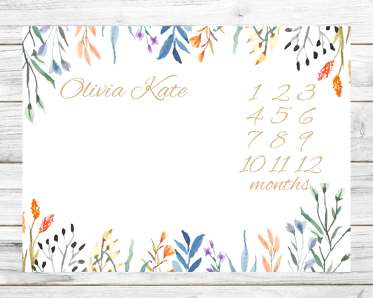 Multi Colored Flowers Personalized Milestone Monthly Growth Tracker Blanket