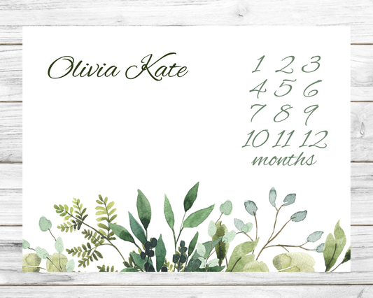 Green Flora Personalized Milestone Monthly Growth Tracker Blanket