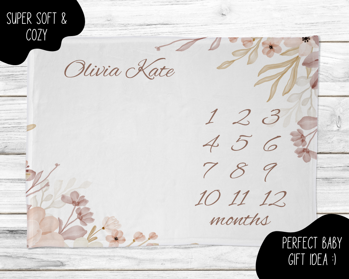 Floral Boho Personalized Milestone Monthly Growth Tracker Blanket