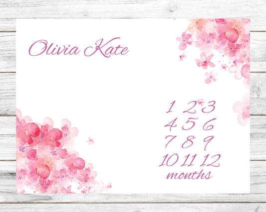 Pink Floral Personalized Milestone Monthly Growth Tracker Blanket