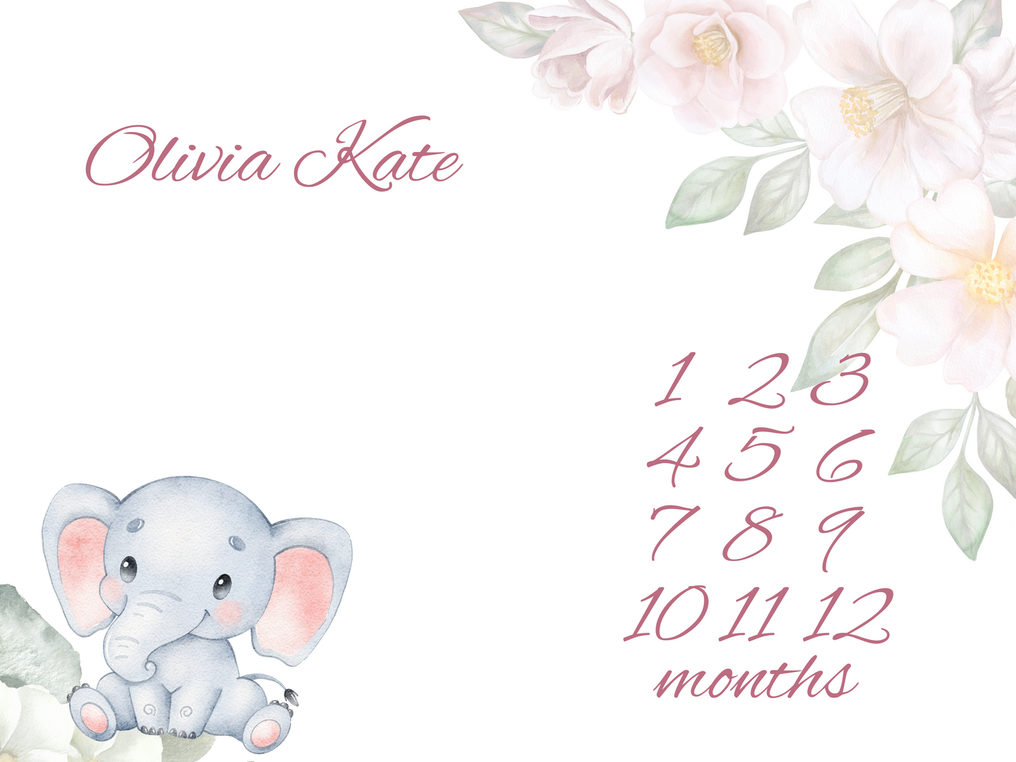 Baby Elephant Personalized Milestone Monthly Growth Tracker Blanket