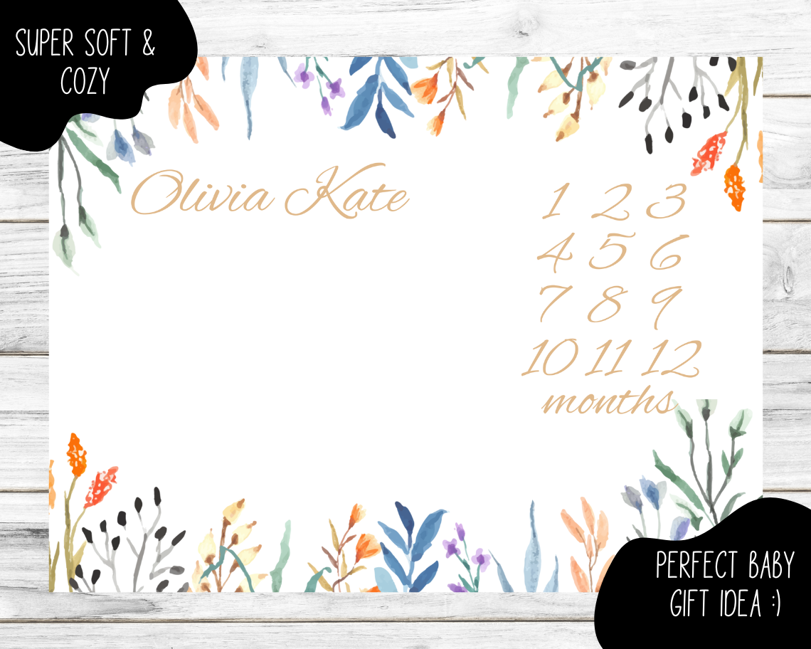 Multi Colored Flowers Personalized Milestone Monthly Growth Tracker Blanket