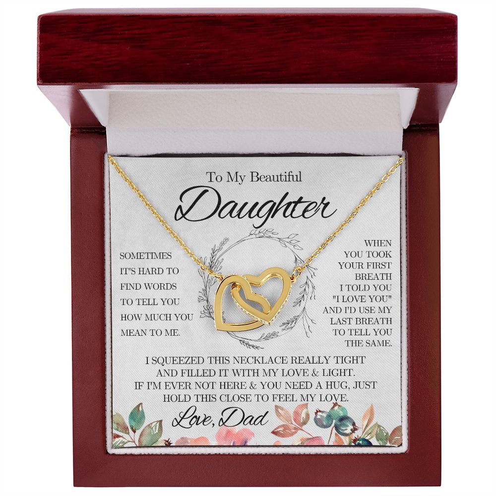 To My Beautiful Daughter from Dad - Interlocking Hearts Necklace - Pink