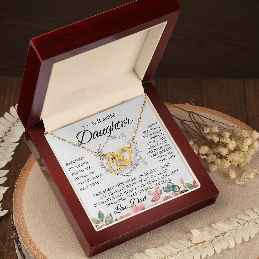 To My Beautiful Daughter from Dad - Interlocking Hearts Necklace - Pink