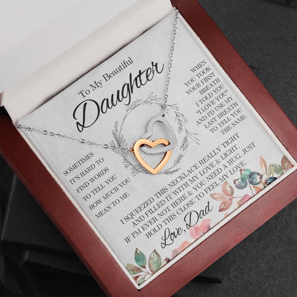 To My Beautiful Daughter from Dad - Interlocking Hearts Necklace - Pink