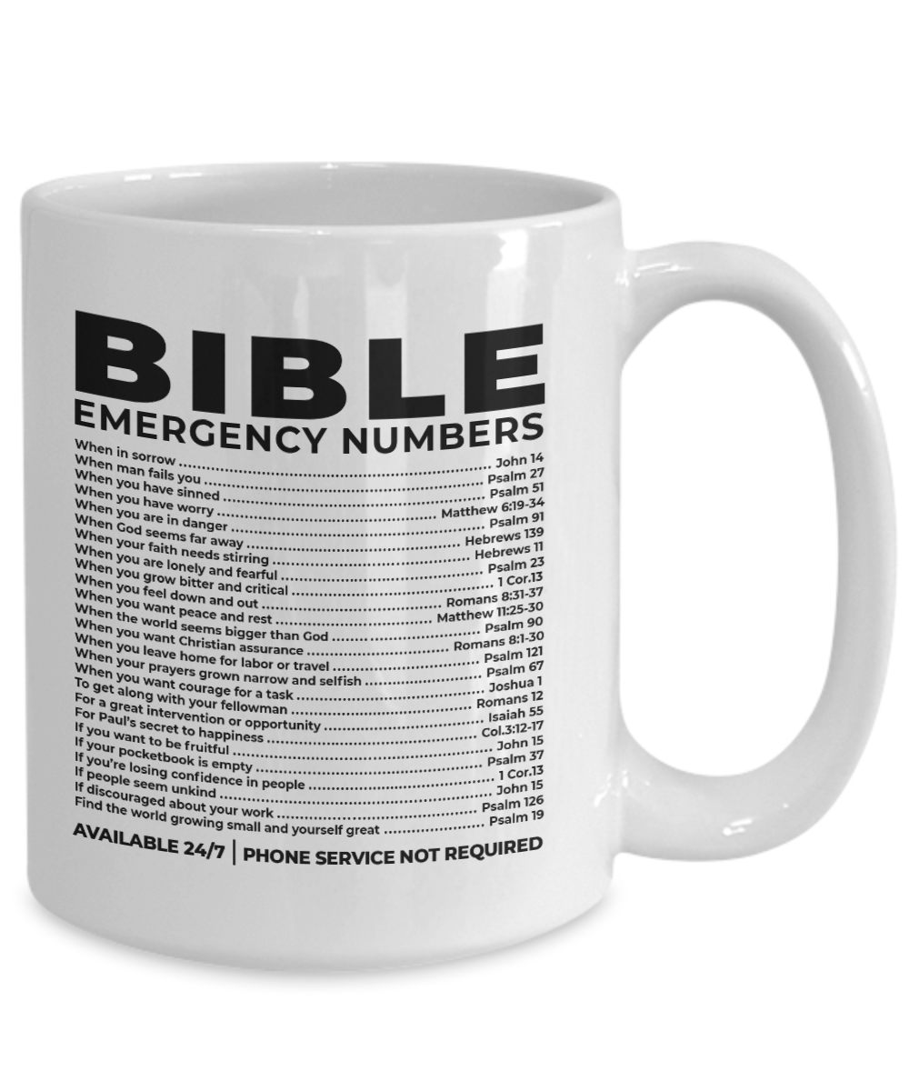 Bible Emergency Numbers Coffee Mug Christian Gift Idea - We Love Your Gift