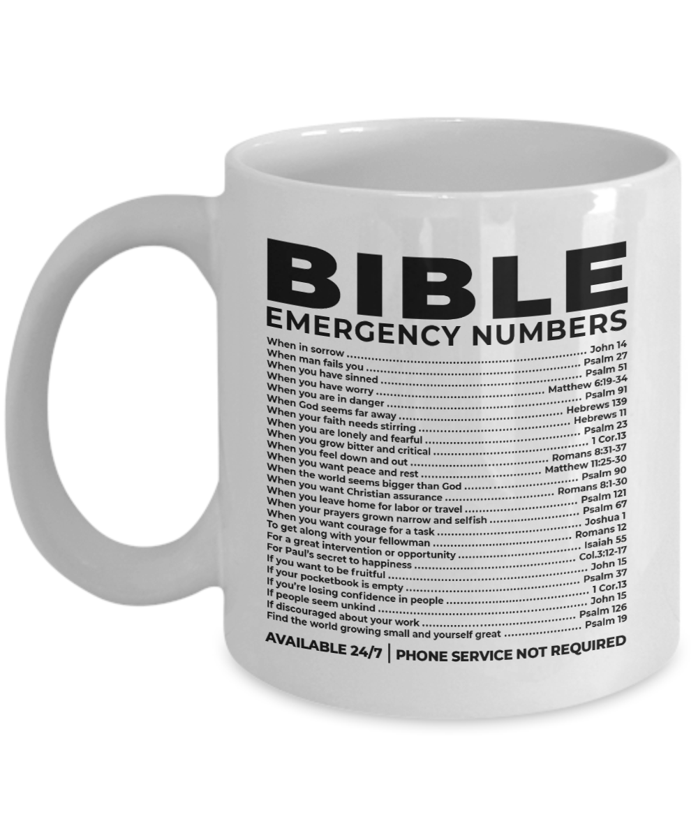 Bible Emergency Numbers Coffee Mug Christian Gift Idea - We Love Your Gift