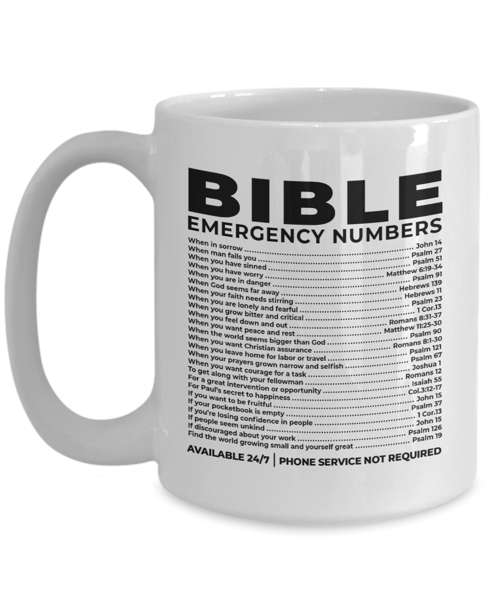 Bible Emergency Numbers Coffee Mug Christian Gift Idea - We Love Your Gift