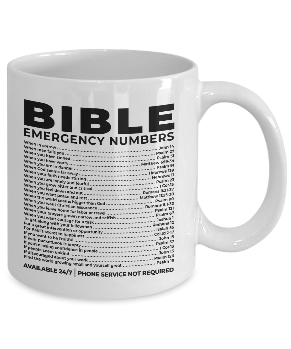 Bible Emergency Numbers Coffee Mug Christian Gift Idea - We Love Your Gift