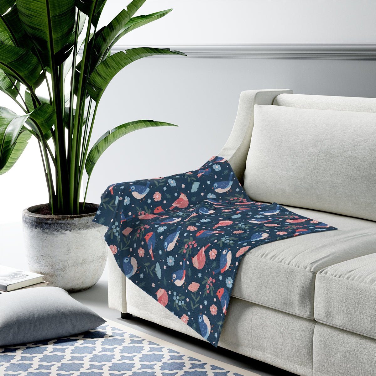 Birds and Flowers Velveteen Plush Blanket - Super Soft, Warm & Cozy - We Love Your Gift