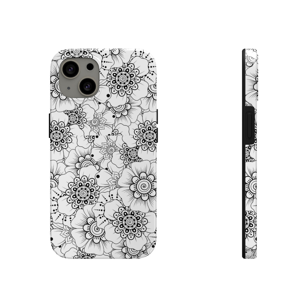 Black and White Floral Tough Phone Case - Super-Cute & Impact Resistant for iPhones & Samsung - We Love Your Gift