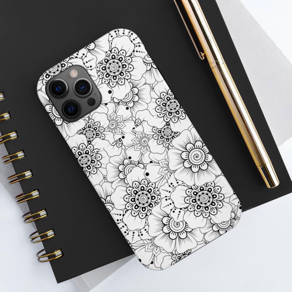 Black and White Floral Tough Phone Case - Super-Cute & Impact Resistant for iPhones & Samsung - We Love Your Gift