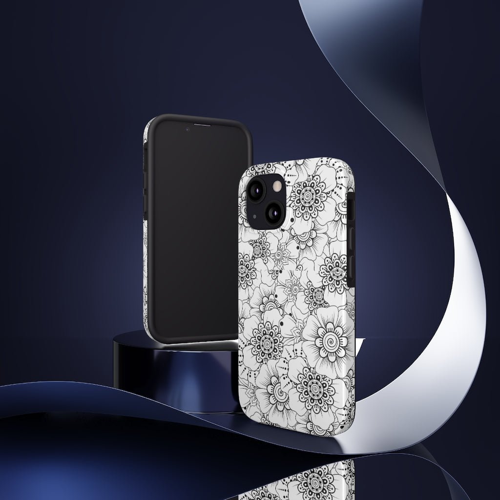 Black and White Floral Tough Phone Case - Super-Cute & Impact Resistant for iPhones & Samsung - We Love Your Gift