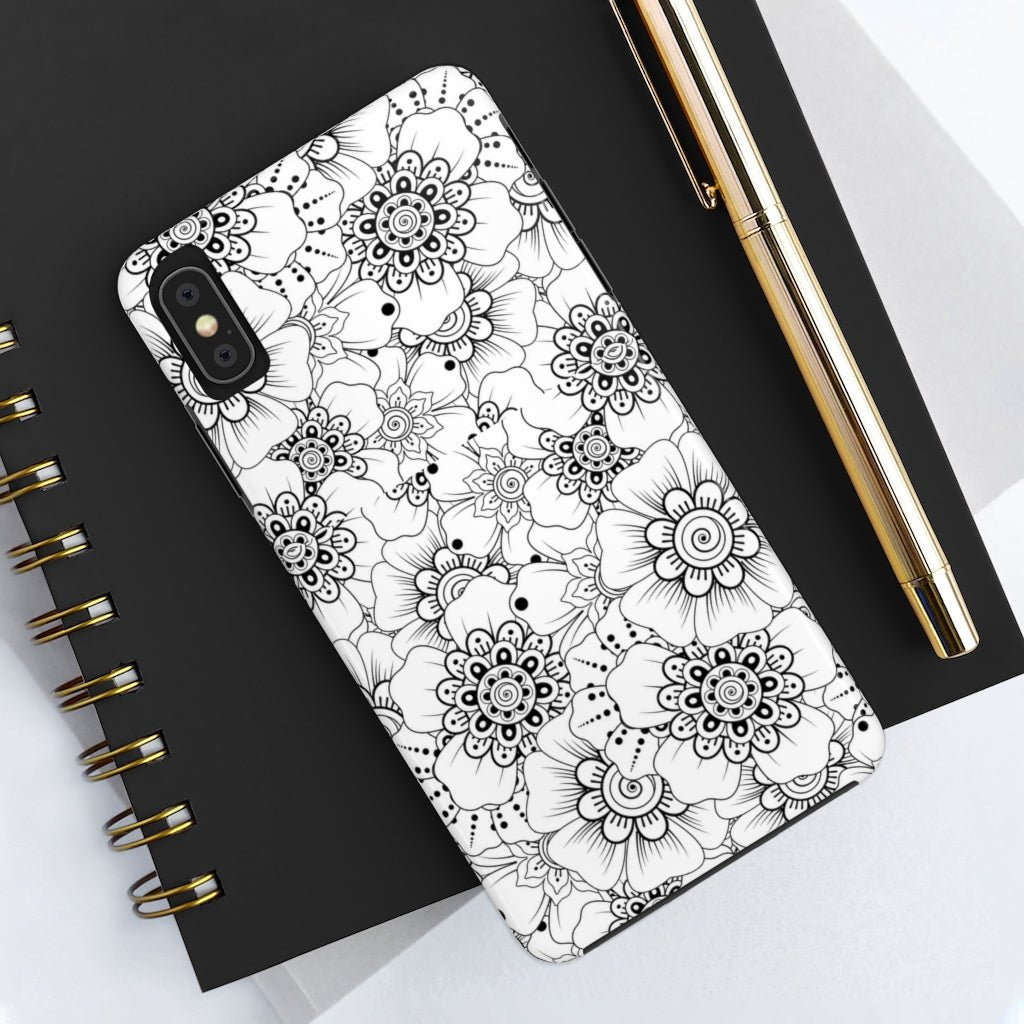 Black and White Floral Tough Phone Case - Super-Cute & Impact Resistant for iPhones & Samsung - We Love Your Gift