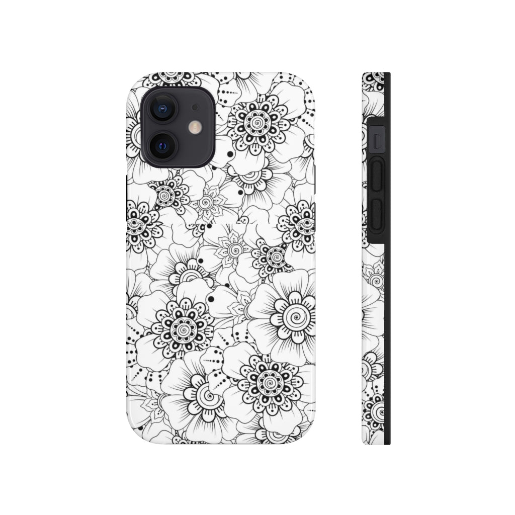 Black and White Floral Tough Phone Case - Super-Cute & Impact Resistant for iPhones & Samsung - We Love Your Gift