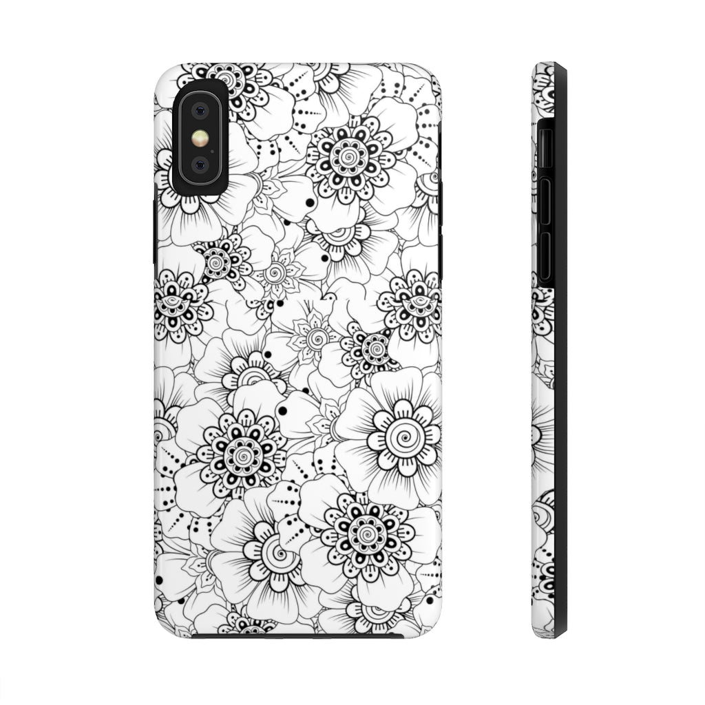 Black and White Floral Tough Phone Case - Super-Cute & Impact Resistant for iPhones & Samsung - We Love Your Gift