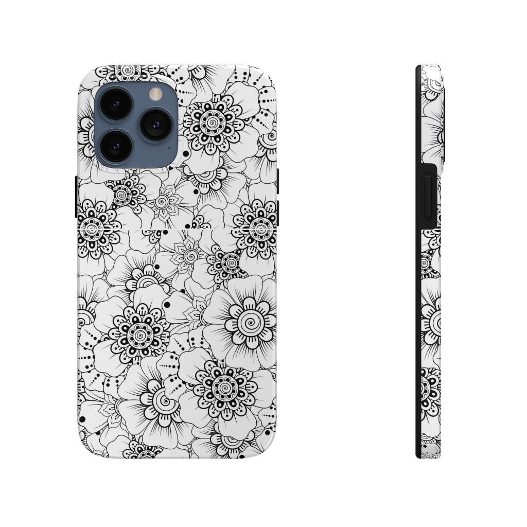 Black and White Floral Tough Phone Case - Super-Cute & Impact Resistant for iPhones & Samsung - We Love Your Gift