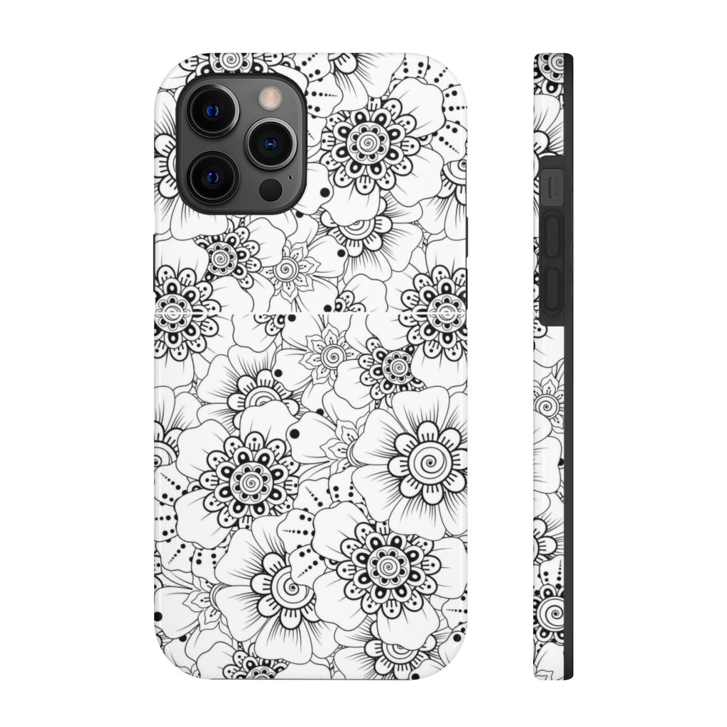 Black and White Floral Tough Phone Case - Super-Cute & Impact Resistant for iPhones & Samsung - We Love Your Gift