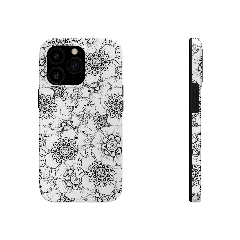 Black and White Floral Tough Phone Case - Super-Cute & Impact Resistant for iPhones & Samsung - We Love Your Gift