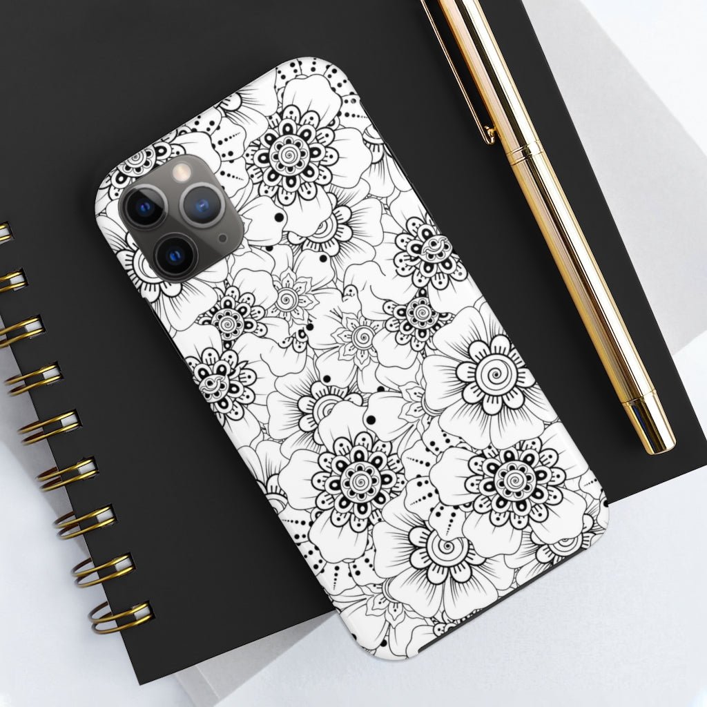 Black and White Floral Tough Phone Case - Super-Cute & Impact Resistant for iPhones & Samsung - We Love Your Gift