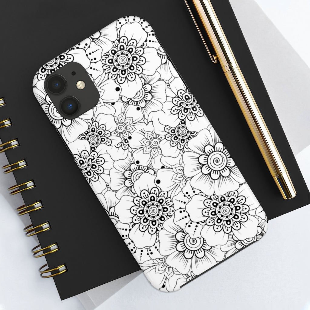 Black and White Floral Tough Phone Case - Super-Cute & Impact Resistant for iPhones & Samsung - We Love Your Gift