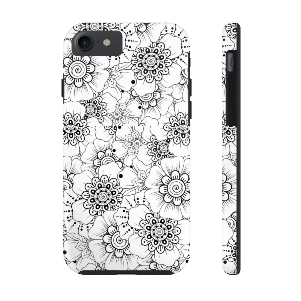 Black and White Floral Tough Phone Case - Super-Cute & Impact Resistant for iPhones & Samsung - We Love Your Gift