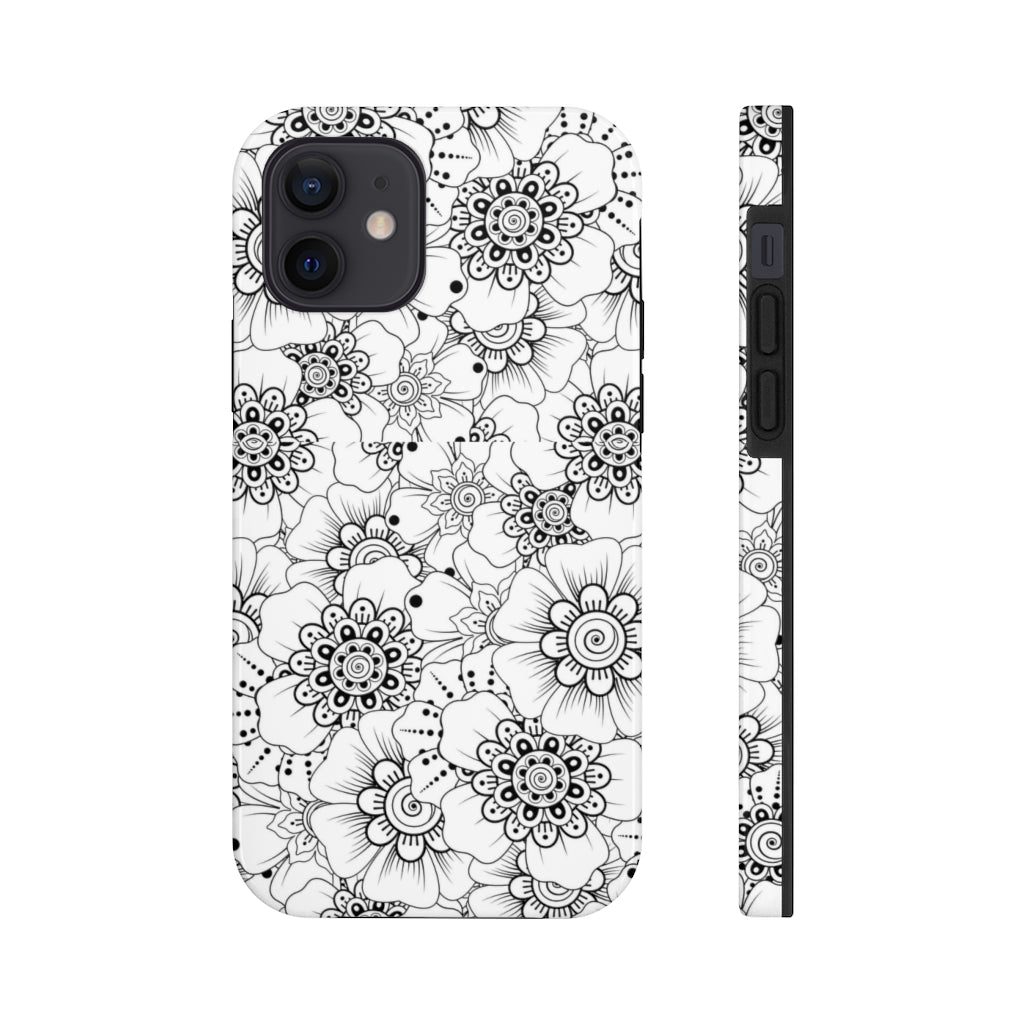 Black and White Floral Tough Phone Case - Super-Cute & Impact Resistant for iPhones & Samsung - We Love Your Gift