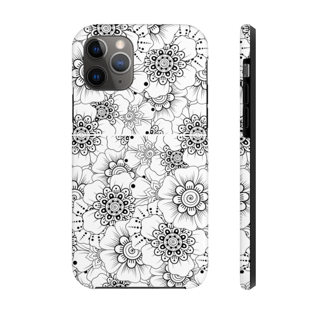 Black and White Floral Tough Phone Case - Super-Cute & Impact Resistant for iPhones & Samsung - We Love Your Gift